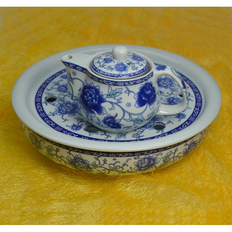 Porcelain Tea Tray, 10 inch Double-Layer Ceramic Tray Round for