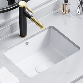 KINGWONG Small Undermount Bathroom Sinks Rectangular 16 Inch Bathroom Vanity Sink White Porcelain Vessel Sink Cabinet 15.75" x 11.82" Ceramic Wash Basin Sink With Overflow Tiny Lavamanos Para Baños