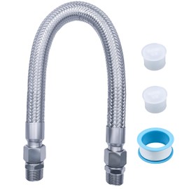 Industrial Grade Reinforced Air Compressor Hose Assembly - 1/2" NPT Male Connectors - 20" Flexible Stainless Steel Braided Line with 360° Rotating Fittings (450 PSI/750°F Rated) (1/2" X 20")