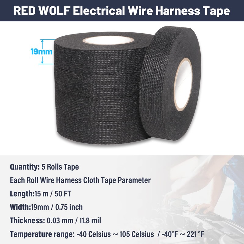 RED WOLF Wiring Harness Tape High Temp Wire Cable Loom