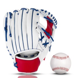 HolyElks Baseball Glove + Ball Sets, Softball Glove, Baseball Mitt, 10.5''-12.5'' for Youth/Adult Training and Beginner Play, Synthetic Leather Softball Mitt (White, 10.5)