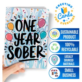 1 Year Sober Card - One Year Sobriety Card - Congrats Sober Anniversary - 1 Soberversary for Men or Women - Addiction Recovery AA - 1 Yr Soberversary Birthday Milestone