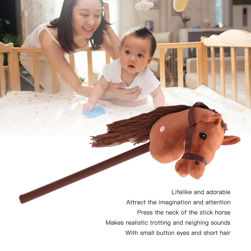 70cm Height Plush Horse Stick Toy Cute Expression 2 Sound