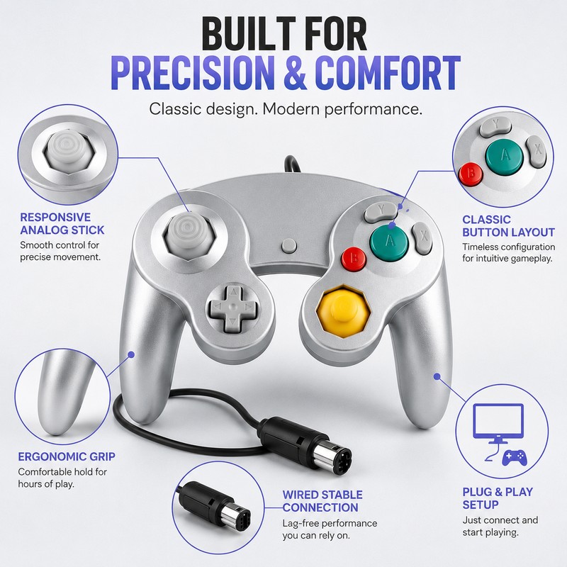 GameCube-Compatible Wired Controller for Retro Gaming – Responsive Joystick Gamepad