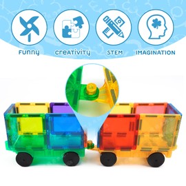 2 PCS Magnetic Tiles Expansion Car Baby Toys, Green & Yellow Magnetic Car Set Magnet Bricks Truck Sensory Toys, Magnetic Construction Set Magnet Building Blocks Toddler Toys for 3 4 5 6 7 8+ Year Old