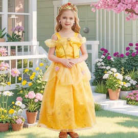SlowTon Girls Princess Dress - Little Girls Cosplay Dress Up Princess Dress up Outfit with Flowers Decoration for Kids Adorable Fancy Costume Birthday Wedding Party Special Occasions