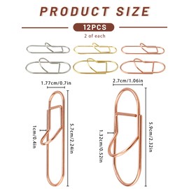 GAUENEEN 12 Pcs Metal Pen Clips, Colorful Pen Holder Clips for Notebook Journal and Book, Paper Clips Bookmarks for Students, Professionals, and Teachers (2 Sizes)