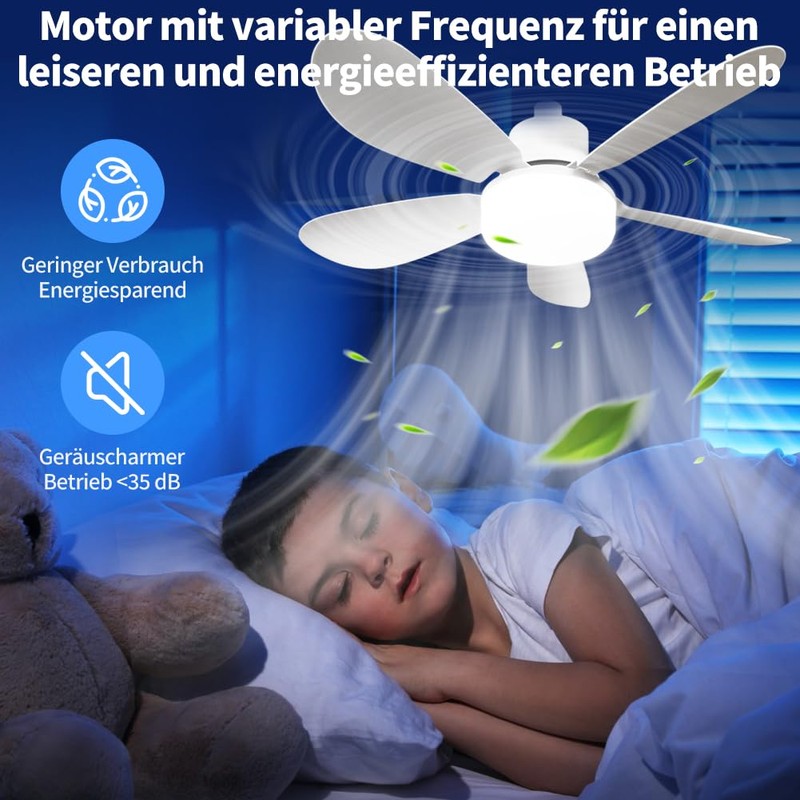Abnaok Ceiling Fan with LED Light and Remote Control, Bedroom