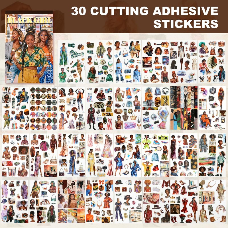 Auguro Black Girls Scrapbooking Stickers 400 Pre-Cut Washi Stickers