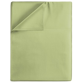 Full Size Flat Bed Sheet - Hotel Luxury Single Flat Sheet Only - Wrinkle Free & Fade Resistant Flat Sheet - Extra Soft, Comfy & Breathable Sheet for Women & Men - Light Olive Green Flat Sheet Only