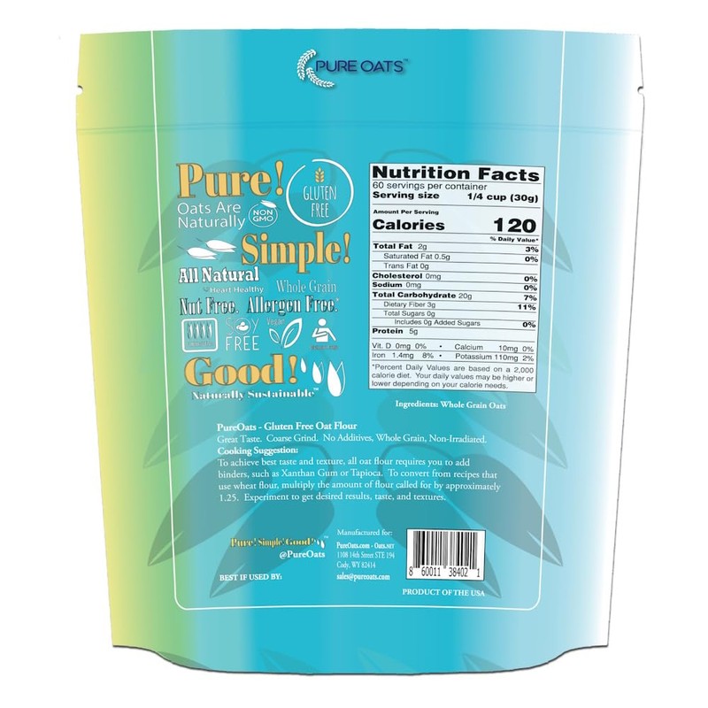 PureOats Gluten Free Oat Flour, Whole Grain, 4 lb Bag