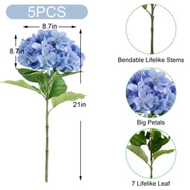 5Pcs Realistic Navy Blue Hydrangea Artificial Flowers with Stems 21 Inch Lifelike Faux Hydrangeas Flower Large Hydrangea for Weddings Bouquets Table Centerpieces Home Decor Party