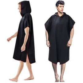 BUZIFU Towel Poncho Bath Towel Microfibre Bath Poncho Surf Poncho 88 x 100 cm Hooded Towel Adult Surf Towel Hooded Poncho Black Changing Aid Beach Terry Cloth for Men Women Swimming
