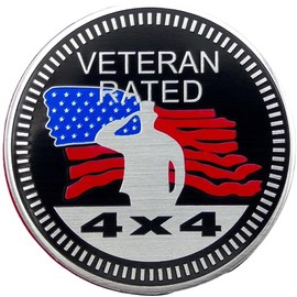 Car Emblem 4 x 4 Metal Automotive Badge 3D Metal Car Badges Emblems Round Emblem Decals Car Badge Decals Stickers Compatible with Vehicles Trucks SUV RV Decorations (Veteran Rated)