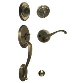 Antique Brass Lock Door Lever Handle Entry/Privacy/Passage/Dummy/Deadbolt 835AB (Front Door Handle Set Kwikset Keyway Keyed Alike)