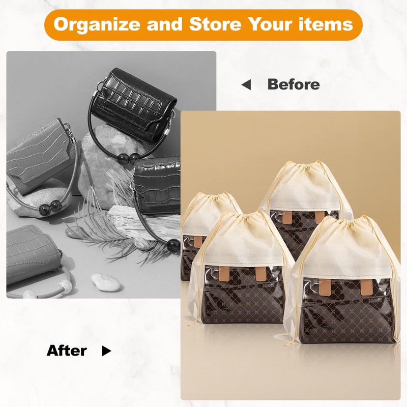 PLMMOUT 12 PCS Dustproof Drawstring Bags,Breathable Non-Woven Fabric Drawstring Dust
