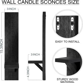 Potchen 4 Set Wooden Wall Candle Holder Sconces Mount Decorative Holders Decor Rustic Hanging Shelf Living Room Decoration for Farmhouse Bathroom Bedroom Vase Living Room(Black)