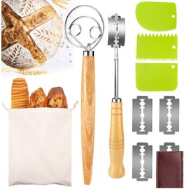 Bread Lame,Bakers Lame Bread Baking Tool Set for Homemade Ergonomic Lame Bread Slashing Tool with 5 Sharp Blades,Dough Whisk,Organic Cotton Bags,Leather Protective Cover(Bread Lame＆Dough Whisk Set)