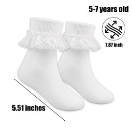 Gkhlg 3 Pairs Frilly Socks Breathable Girls White Sock Ages 1-10 Girls School Socks Suitable for Parties School Weddings Dance Cosplay (5-7 Years, White)