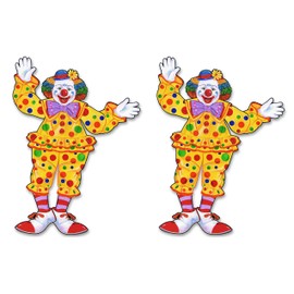 Beistle Jointed Circus Clown Photo Prop Backdrops, 30", Set of 2- Carnival Wall Decorations, Colorful Birthday Party Cut Outs