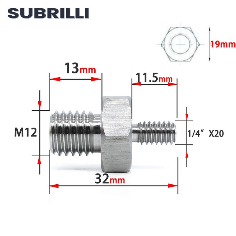 SUBRILLI 2-Pcs M12 Male to 1/4" Male Thread Adapter for