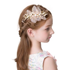 OWIEOW Gold Leaf and Pearl Hair Accessories, Hair Ornament, Boxed, Recitals, Weddings, Children, Adults, Handmade, Artisanal Headdress (Gold)