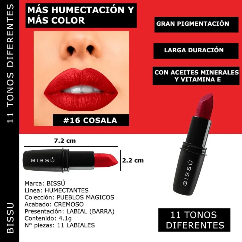 Kit Set 11 Labiales Bissu Humectante Tonos Rojos