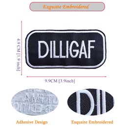 Funny Ironable & Sewable Patch, 2PCS Black Letters DILLIGAF Iron On Embroidery Patches for Clothes Jacket Jeans Backpacks