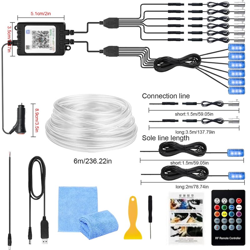 Car LED Interior Lighting, 6 m / 6 in 1
