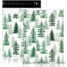 JarThenaAMCS 100Pcs Christmas Poly Mailers 10 x 13 Inch Winter Green Xmas Tree Packaging Bags Self Sealing Mailing Envelope Bags for Small Business Clothing