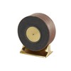 Deco 79 Faux Leather Round Clock with Gold Rectangular Base,