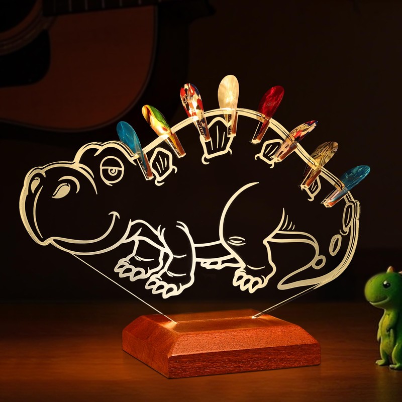 CoolGift Mart Light Up Guitar Pick Holder, Acrylic Dinosaur Pick