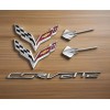 GM 5PC Chrome Front Rear Stingray Cross Flags Emblem Kit