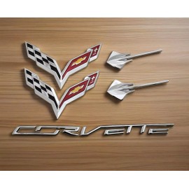 GM 5PC Chrome Front Rear Stingray Cross Flags Emblem Kit 2014 - 2019 Corvette C7