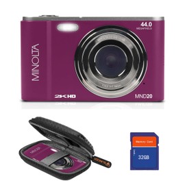 Minolta MND20 44 MP 2.7K Ultra HD Digital Camera with Slinger Camera case (Magenta)