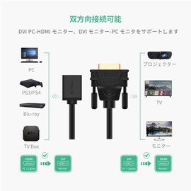 UGREEN HDMI DVI 変換ケーブル 双方向伝送 DVI-D 24+1 1080P オス-メス 金メッキ