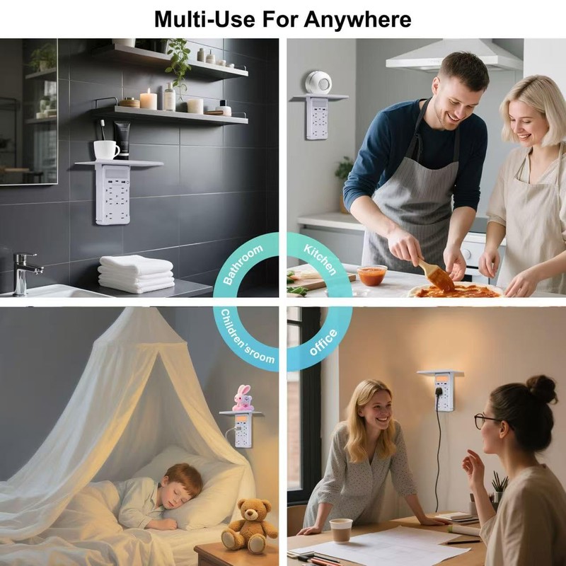 shiningwell Wall Outlet Extender with Shelf and Night Light, Surge