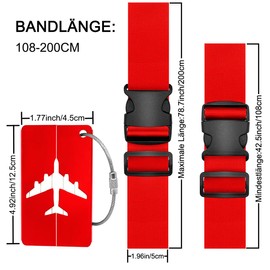 Pack of 4 Suitcase Strap, Luggage Strap, Adjustable Luggage Strap with 2 Luggage Tags, Luggage Strap for Quick Recognition Luggage, Travel Bag, Suitcase