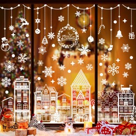 Xnova 11 * 35 Inch Large Christmas Window Stickers Double-Side Reusable Xmas Windows Clings Decals Snowflake House Decorations for Indoor Party Shop Ornament(White)