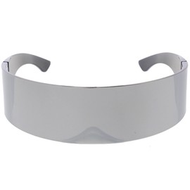 zeroUV - 80s Futuristic Cyclops Cyberpunk Visor Sunglasses with Semi Translucent Mirrored Lens (Silver)