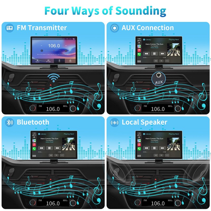 Madoec Portable Apple Carplay Screen for Car, 9" Wireless Apple