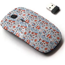 mouse inalámbrico 2.4G con bonito diseño de patrón para todos los portátiles y computadoras de computadora con nano receptor, iconos de yoga cuadrados