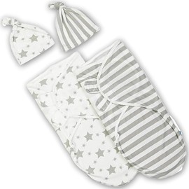 ZmdecQna Breathable Swaddle Wrap with Caps, Adjustable Newborn Swaddle Set, Baby Swaddle Blanket for Baby Boy and Girl,Breathable Cotton Fabric Baby Essentials, 2 Pack