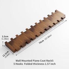 Kiseely Wooden Coat Rack, Wall Mounted Handmade Natural Hook, Space-Saving Coat Hanger with 10 Flip-Down Hooks for Entryway, Bedroom, Bathroom Decoration (Walnut M1, 10 Hooks)