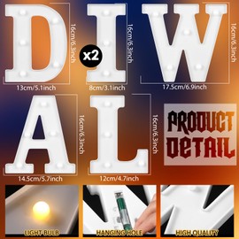 Aurelema 6 Pcs Diwali Light up Letters 6.3 Inch Battery Powered Sign Letter Mandir Decoration Items Marquee Night Lights LED Diwali Decor Indian Hindu Pooja Room Light for Puja Party Festival Gifts