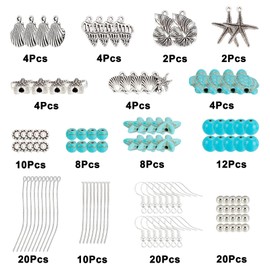 SUNNYCLUE 1 Box DIY 10 Pair Ocean Beach Theme Turquoise Earring Making Kit Starfish Crab Mermaid Jewelry Making Supplies Beading Starter Kits for Beginner Adults, Instruction