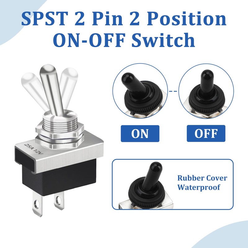 2 Pcs Metal Toggle Switch On/Off 12V 25A SPST 2