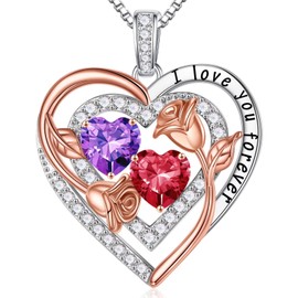 Iefil Valentines Day Gifts for Her Wife - Gifts for Wife, Birthstone Necklace for Women, Valentines Day Gifts for Her, Amethyst Ruby Necklace, February July Birthstone Jewelry