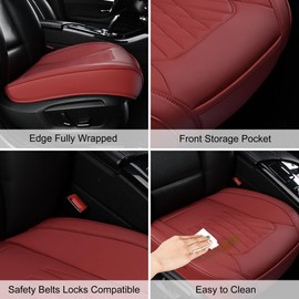 BWTJF Front Car Seat Bottom Covers 2 Pack, Universal Auto Seat Cushions, Nappa Leather Full Wrapping Edge Compatible with Most of Vehicles - SUVs/Sedans/Pickup Trucks, Wine Red