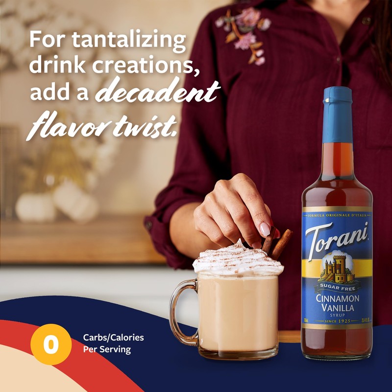Torani Sugar Free Coffee Syrup, Cinnamon Vanilla Flavoring for Drinks,